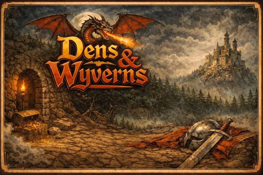 A bright fantasy landscape from Dens and Wyverns