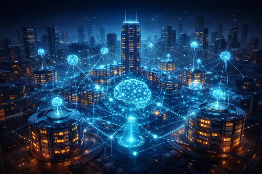 A futuristic neural bridge with glowing energy