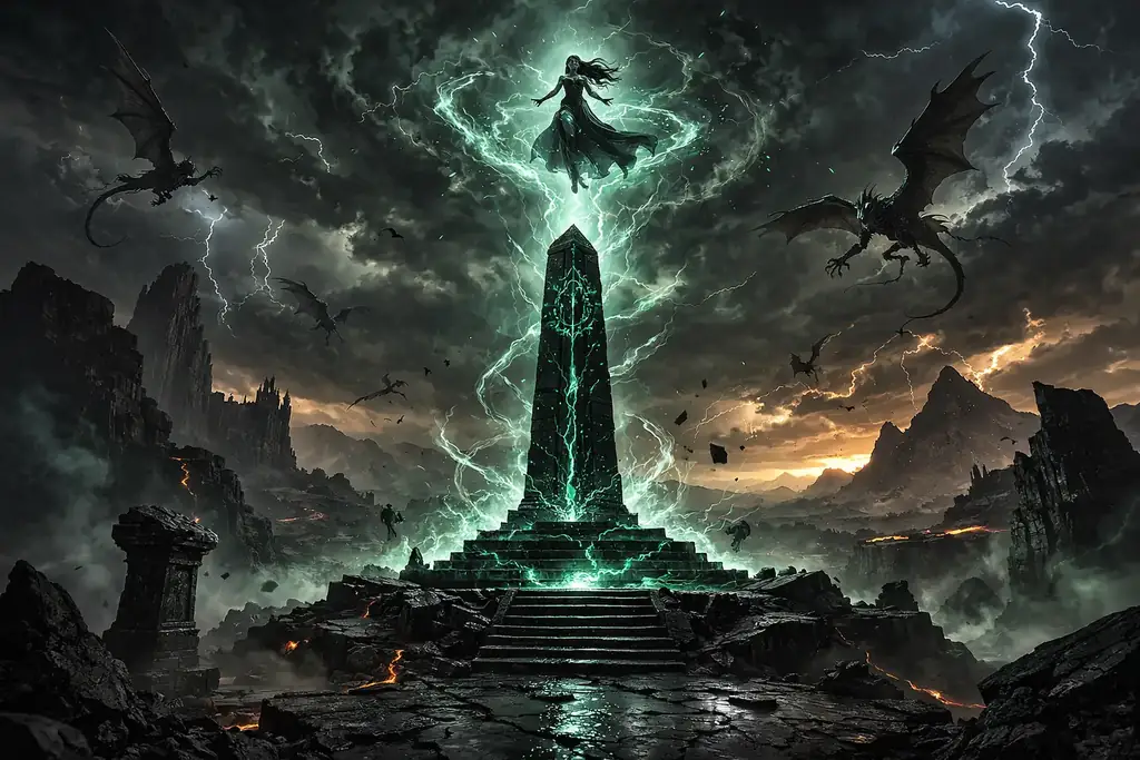 The Prime Obelisk glowing in a fantasy environment
