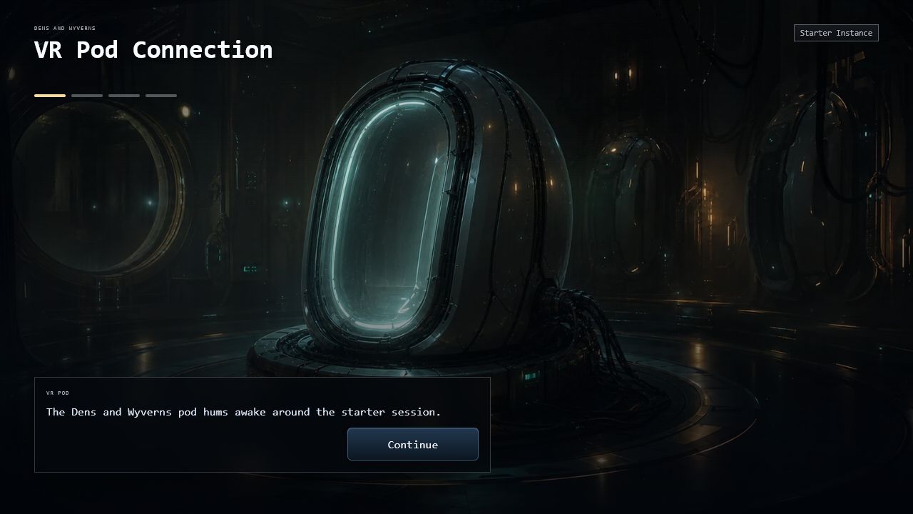 The Prime Fallacy Idle Game VR pod prologue screen