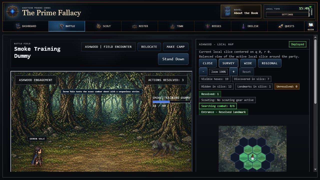 The Prime Fallacy Idle Game battle field and combat map