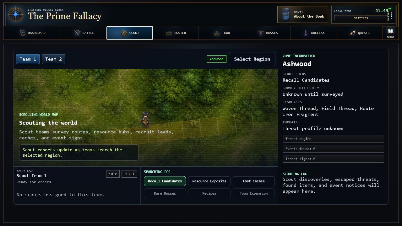 The Prime Fallacy Idle Game scouting map and region information